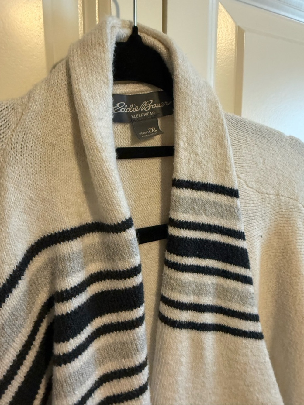 Eddie Bauer Cream Open-Front Cardigan with Navy Stripes - Picture 2 of 3
